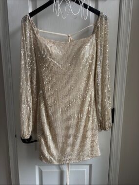 Sequin Long Sleeve Mini Dress in Champagne